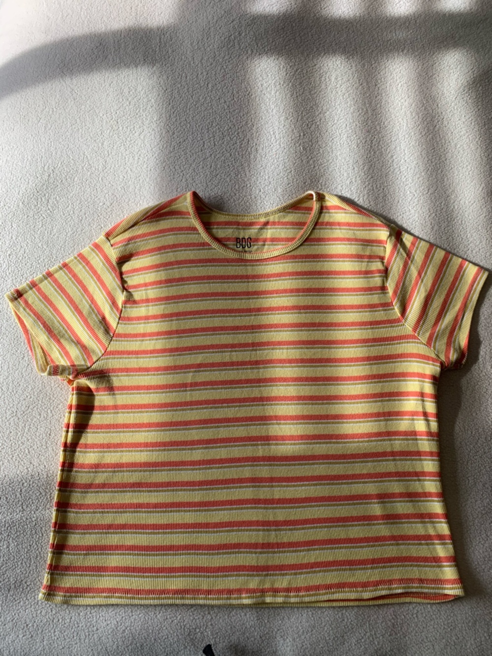BDG Yellow & Coral Striped Short Sleeve Tee
